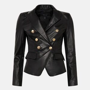 Black Leather Double-Breasted Jacket